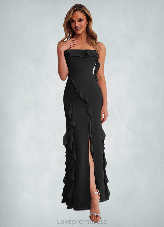 Marcie Chiffon Ruffle Column Dress with Leg Slit black DYP0022703