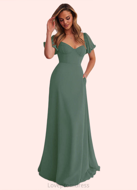 Valery Chiffon A-line Dress with Puff Sleeves Eucalyptus DYP0022709
