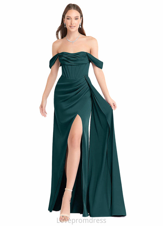Camryn Sheath Convertible Stretch Satin Floor-Length Dress Pine DYP0022710