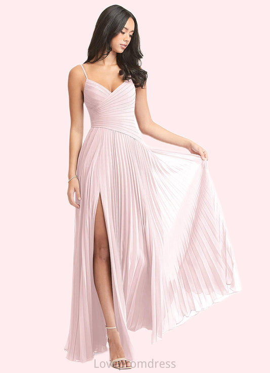 Abril A-Line V-Neck Pleated Chiffon Floor-Length Dress Blushing Pink DYP0022712