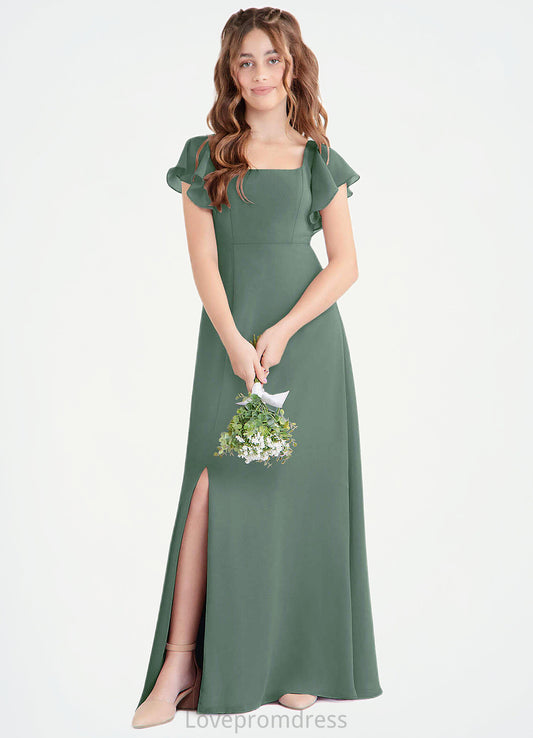 Aubree A-Line Bow Chiffon Floor-Length Junior Bridesmaid Dress Eucalyptus DYP0022847