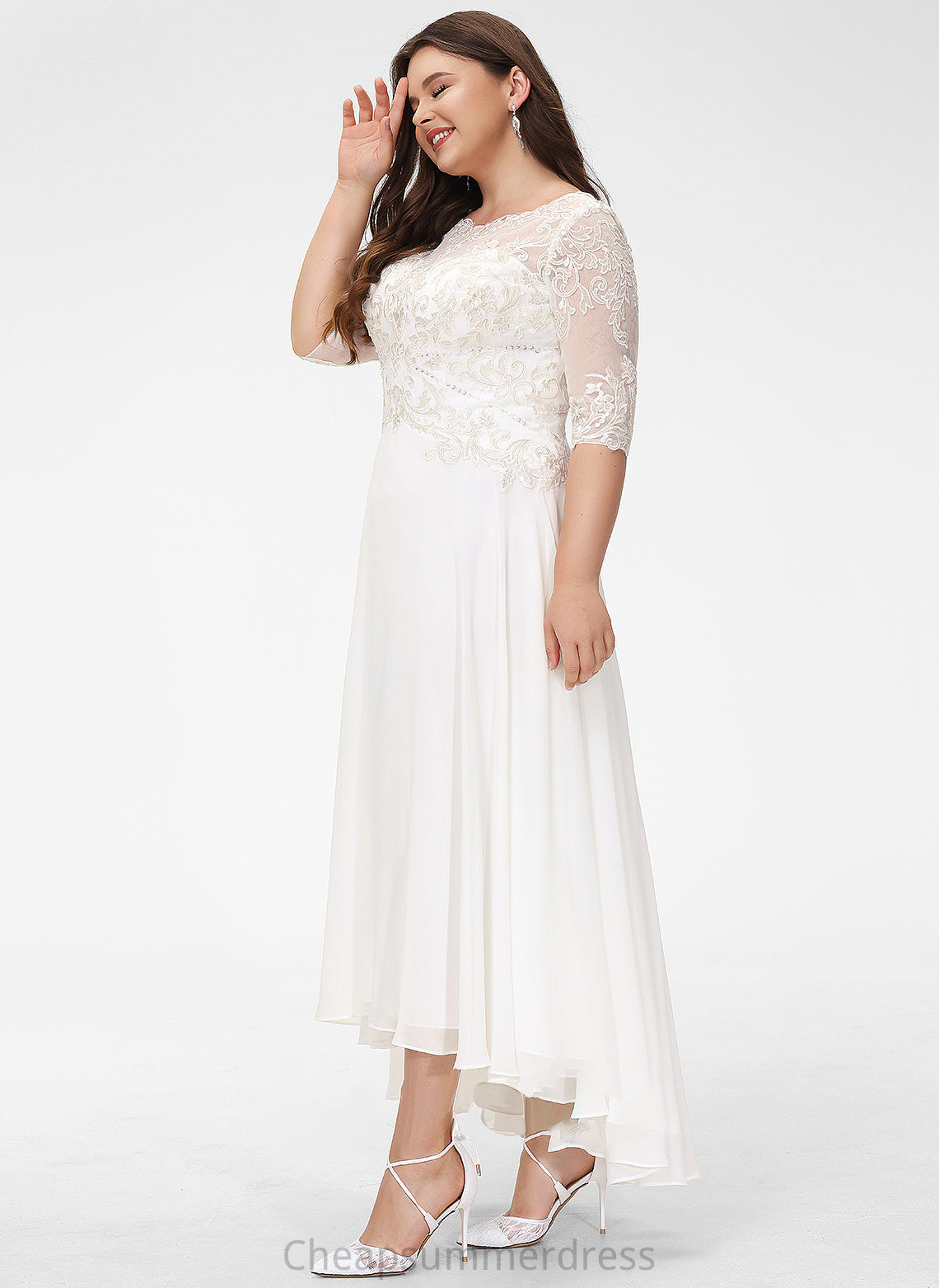 Chiffon Dress Kyra A-Line Beading Scoop Asymmetrical Sequins Wedding Wedding Dresses Neck With