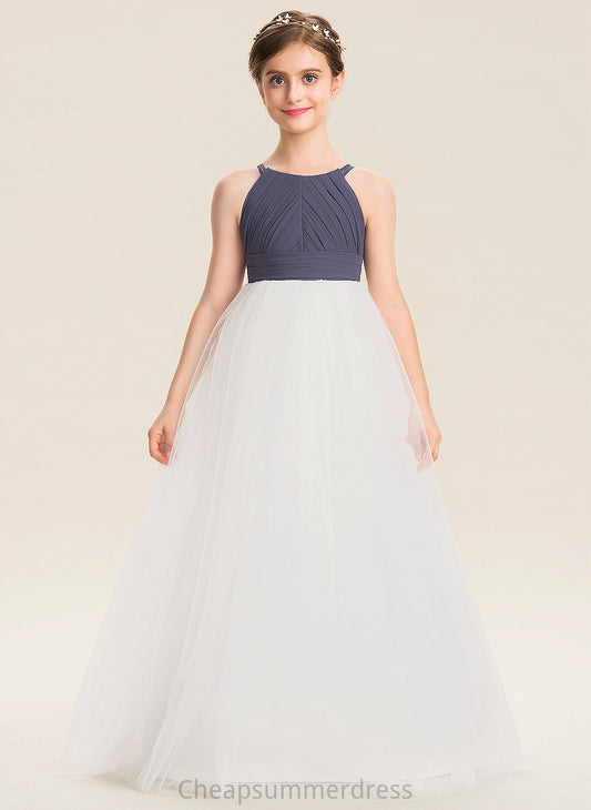 Scoop Junior Bridesmaid Dresses With Chiffon A-Line Tulle Cheryl Ruffle Floor-Length Neck