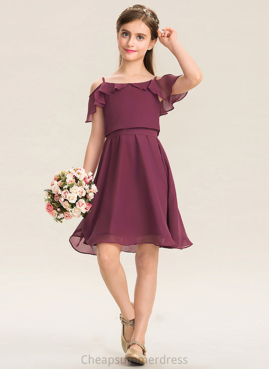 Ruffles Cascading Chiffon Kaylin Off-the-Shoulder Junior Bridesmaid Dresses Bow(s) A-Line With Knee-Length