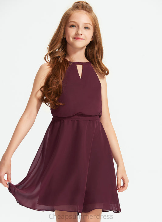 Chiffon Knee-Length Evangeline With Scoop Junior Bridesmaid Dresses Neck Bow(s) A-Line
