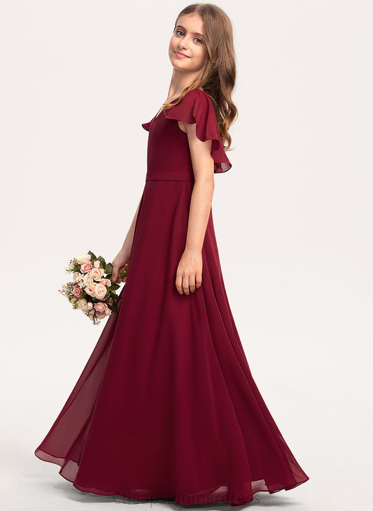 Junior Bridesmaid Dresses V-neck Jocelynn A-Line With Ruffles Chiffon Floor-Length Cascading