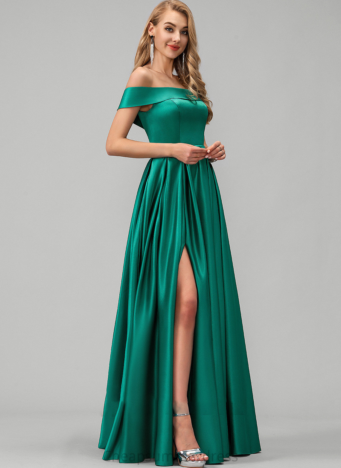 Prom Dresses Ball-Gown/Princess Pockets Split Off-the-Shoulder Front With Satin Floor-Length Heidi