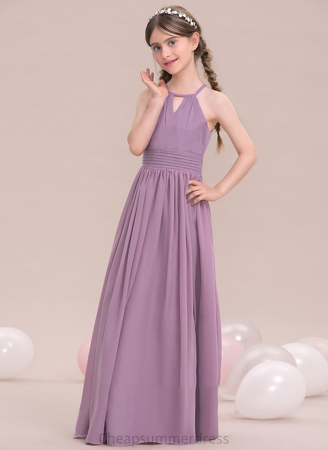 Lydia A-LineScoopNeckFloor-LengthChiffonJuniorBridesmaidDressWithRuffle#119580 Junior Bridesmaid Dresses