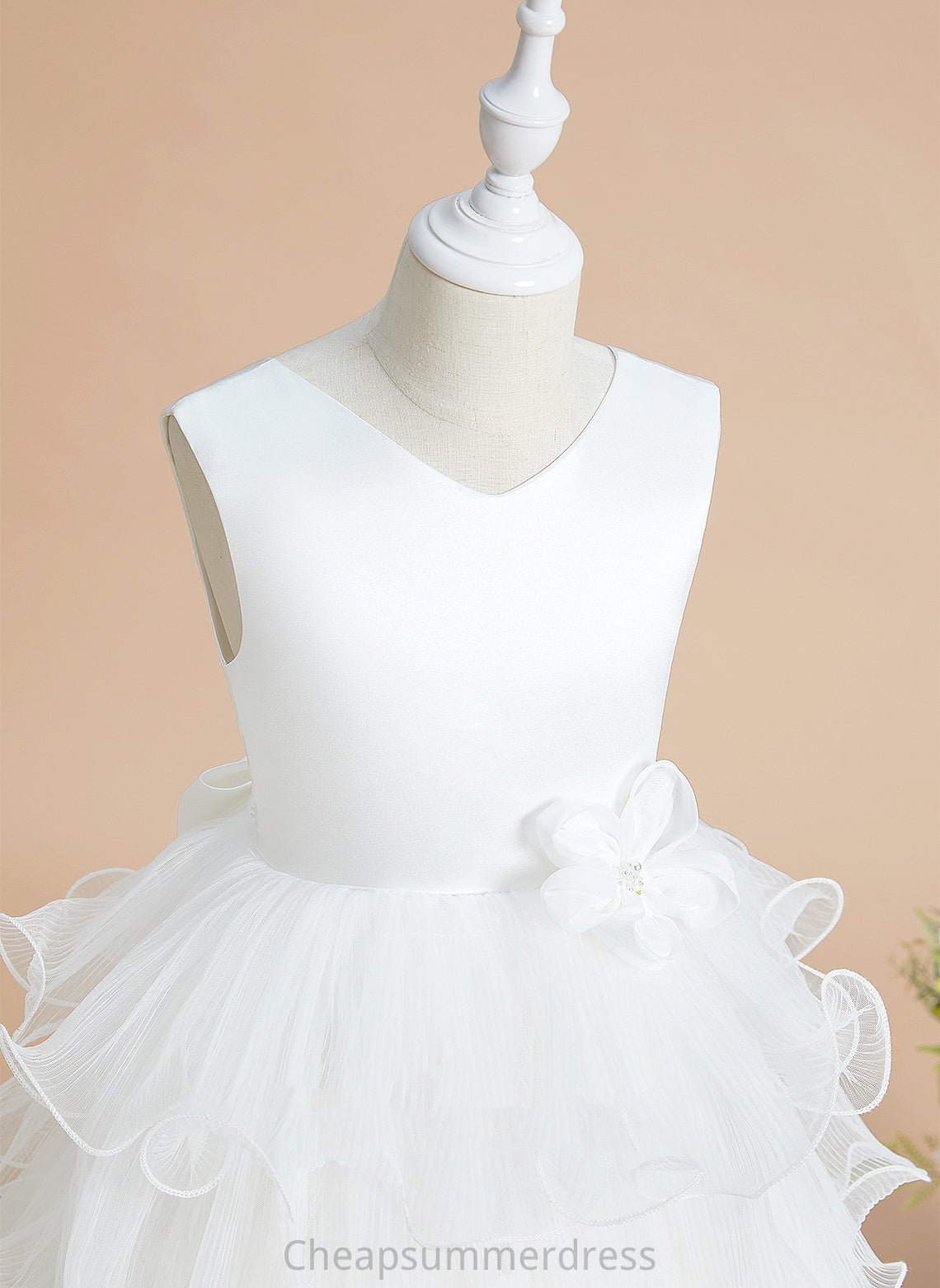 - Dress Girl Sleeveless With Sue V-neck Ball-Gown/Princess Tea-length Bow(s) Flower Girl Dresses Satin/Tulle Flower