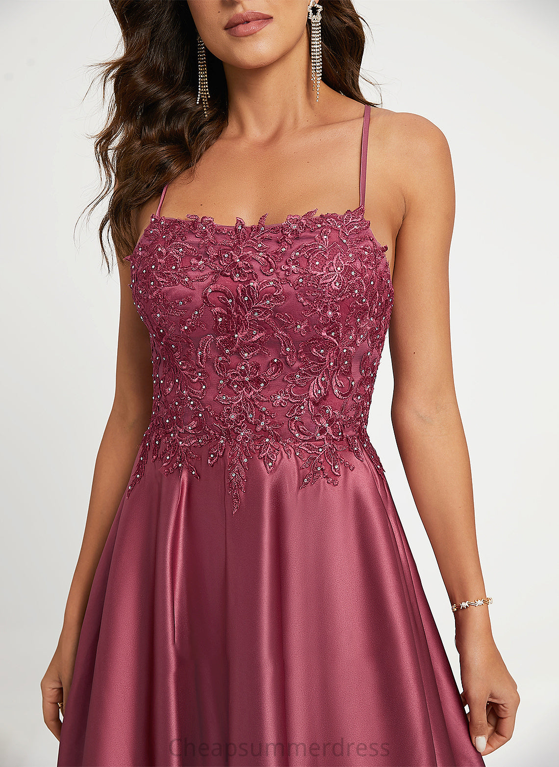 Square Sweep Beading A-Line With Sequins Satin Train Adalyn Neckline Prom Dresses