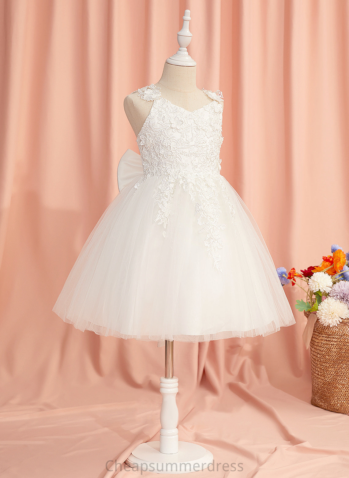 - Straps Flower Dress Knee-length Girl A-Line Tulle Lace/Flower(s)/Bow(s) With Sleeveless Penny Flower Girl Dresses