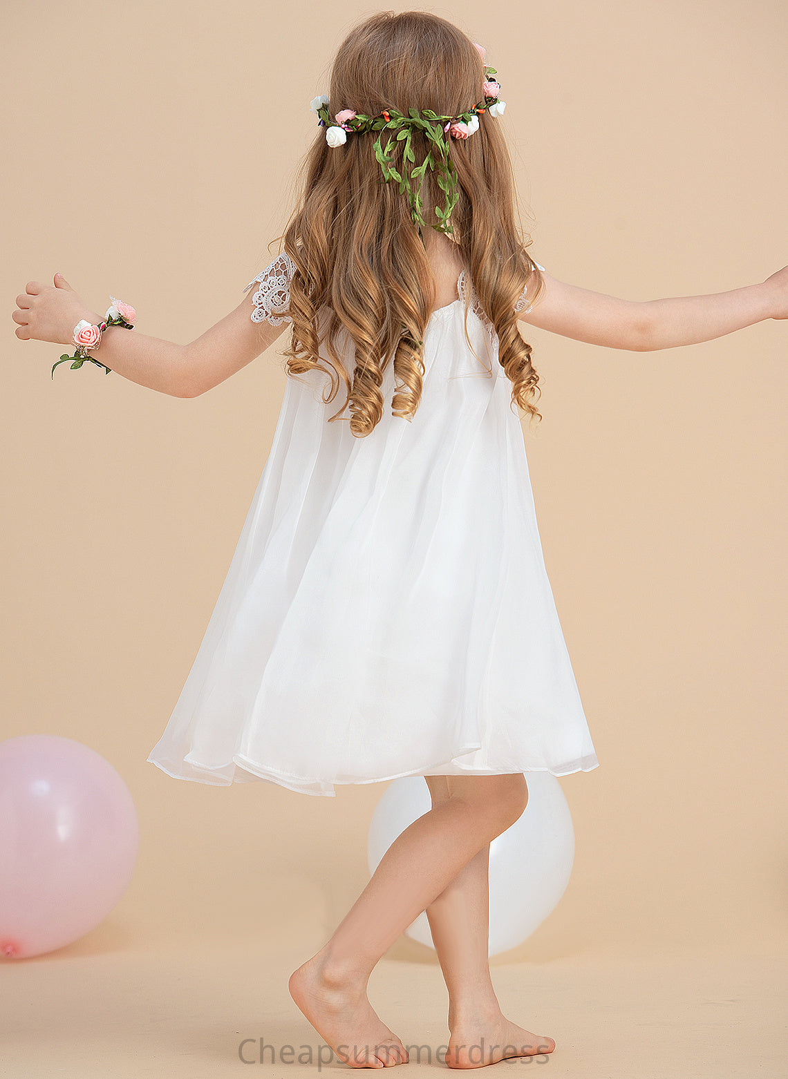- Flower Sleeveless Scoop Neck Dress Lara Chiffon Tea-length A-Line/Princess Girl Lace With Flower Girl Dresses