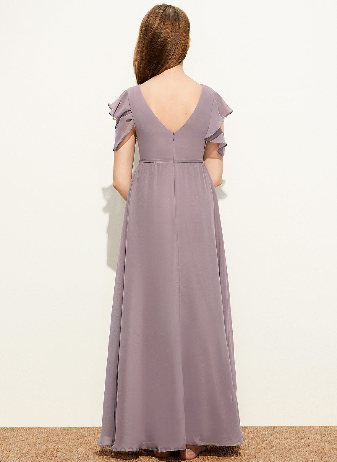 With Cascading Junior Bridesmaid Dresses Ruffles Justice A-Line Neck Floor-Length Scoop Chiffon