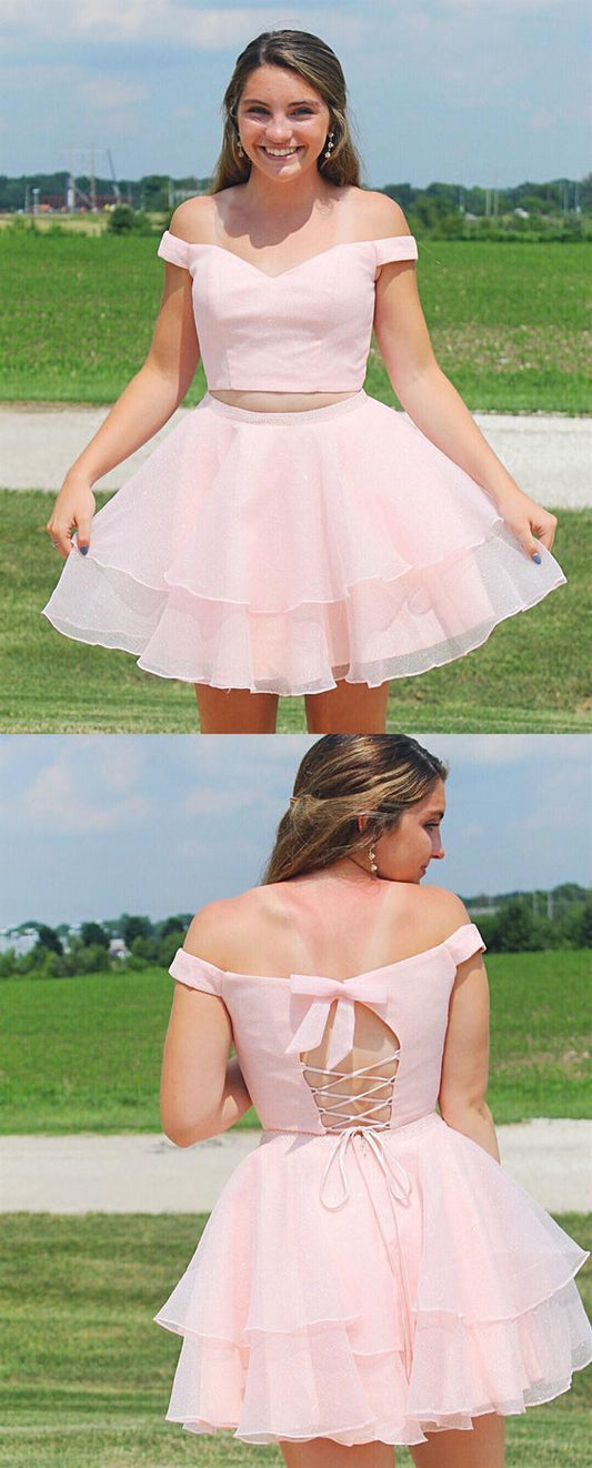 2 Pieces Short Modest Olive Pink Homecoming Dresses Hoco Dresses