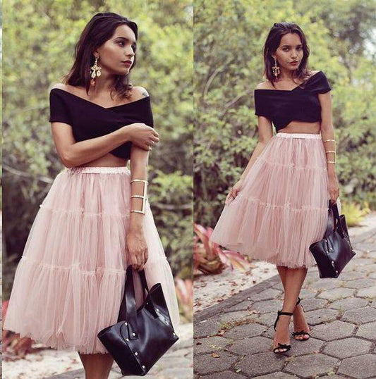 2 Pieces Black Homecoming Dresses Pink Jayda Top Skirt