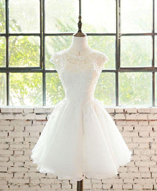 White Margaret Homecoming Dresses Lace Tulle Short Party Dress CD7135