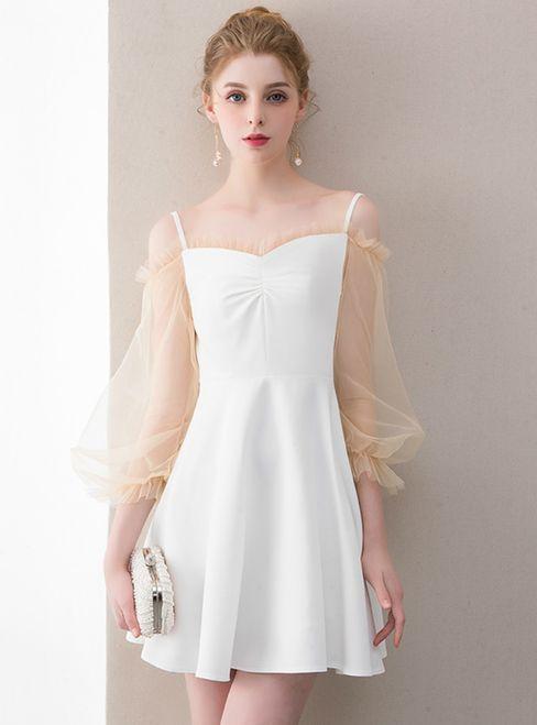 White Marcie Homecoming Dresses Long Sleeve CD8864