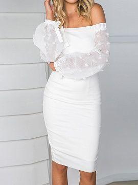 White Off Shoulder Sheer Micah Homecoming Dresses Puff Sleeve Split Bodycon CD9932