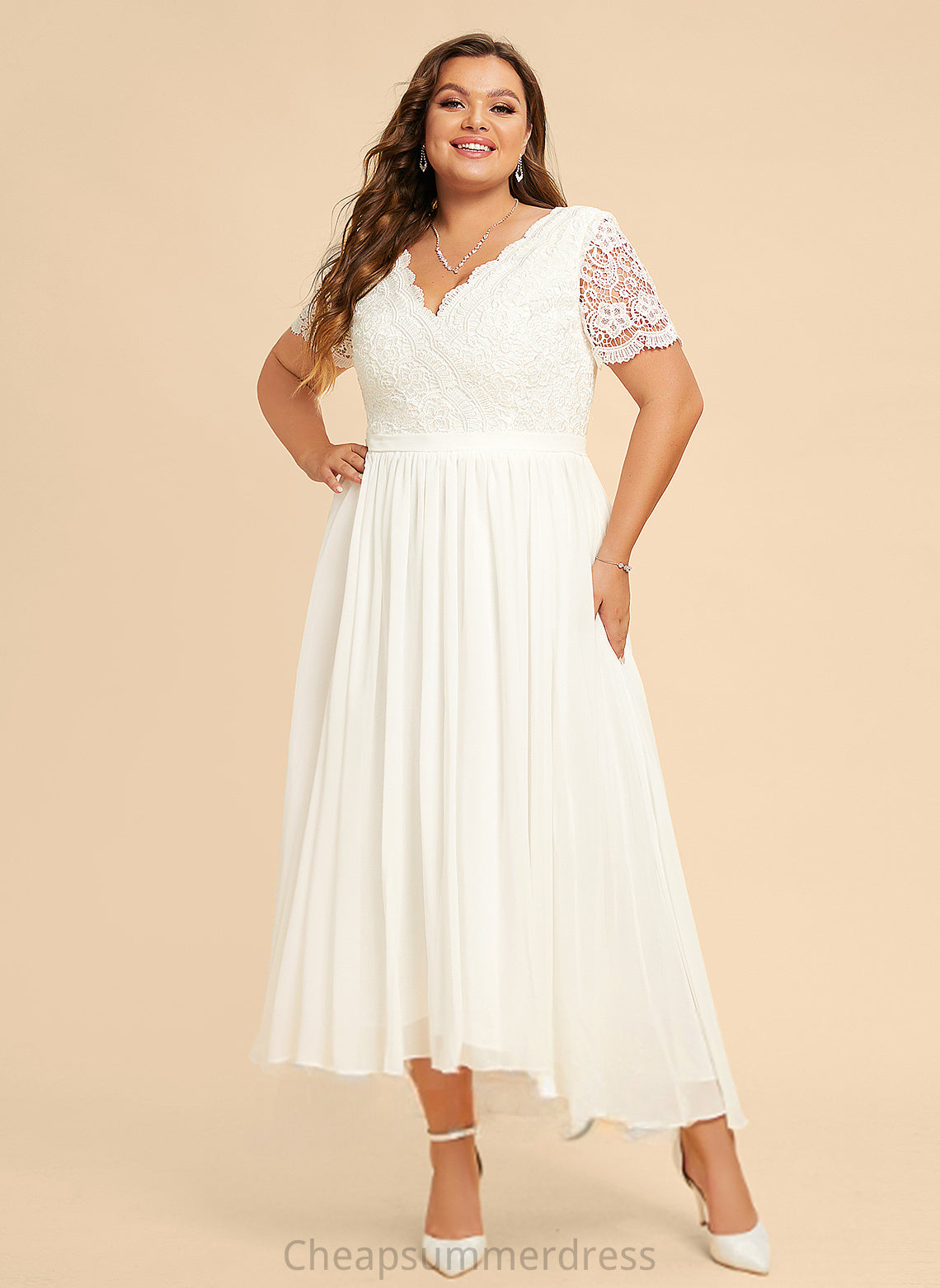Dress A-Line Lace V-neck Wedding Wedding Dresses Jayla Chiffon Asymmetrical