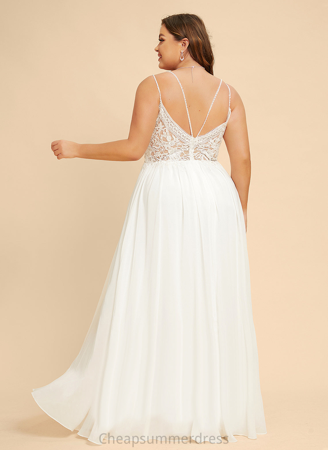 Wedding Monique Floor-Length Beading With Wedding Dresses A-Line Chiffon V-neck Dress Lace