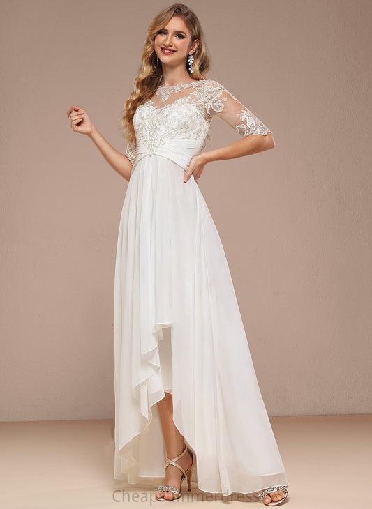 Boat Dress Neck Asymmetrical Lace Chiffon Wedding Dresses Wedding A-Line Lucille