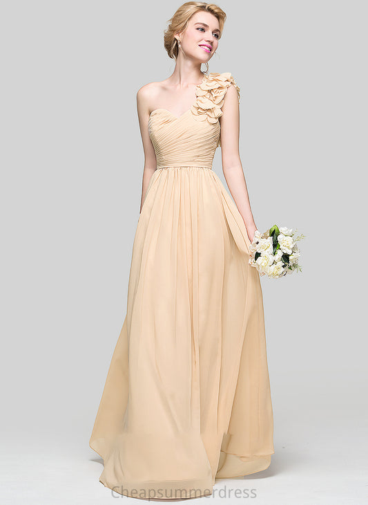 One-Shoulder Floor-Length Chiffon Flower(s) Prom Dresses With A-Line Esperanza Ruffle