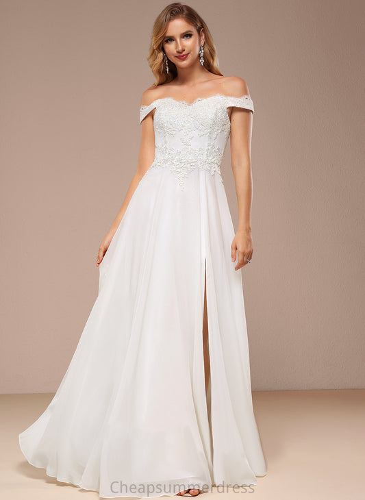 Wedding Chiffon Dress Lace Floor-Length Wedding Dresses A-Line With Off-the-Shoulder Sequins Susie