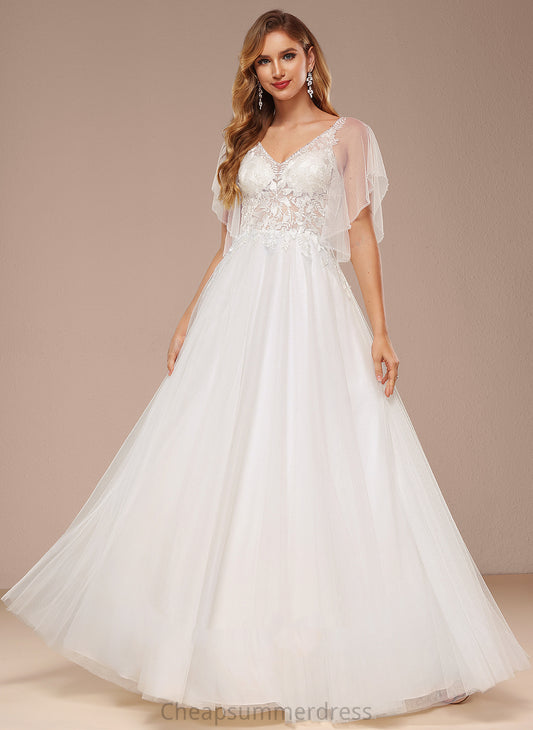 With Floor-Length Sequins Dress V-neck Wedding Dresses Tulle A-Line Wedding Madilyn Lace Ruffle