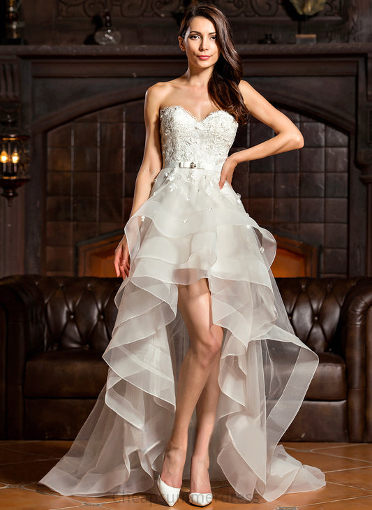 Lace Tulle Charmeuse Kierra Dress A-Line With Bow(s) Sweetheart Asymmetrical Wedding Dresses Beading Wedding