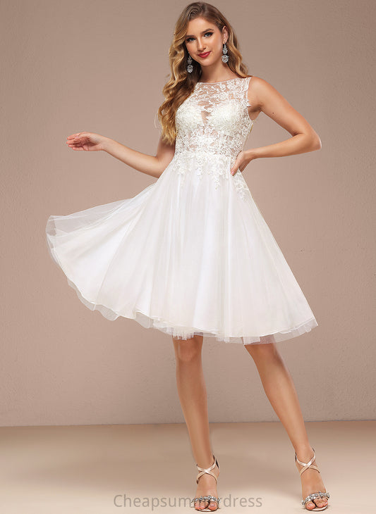Knee-Length Neck Wedding Dresses Lexi A-Line Dress Tulle Sequins With Lace Boat Wedding