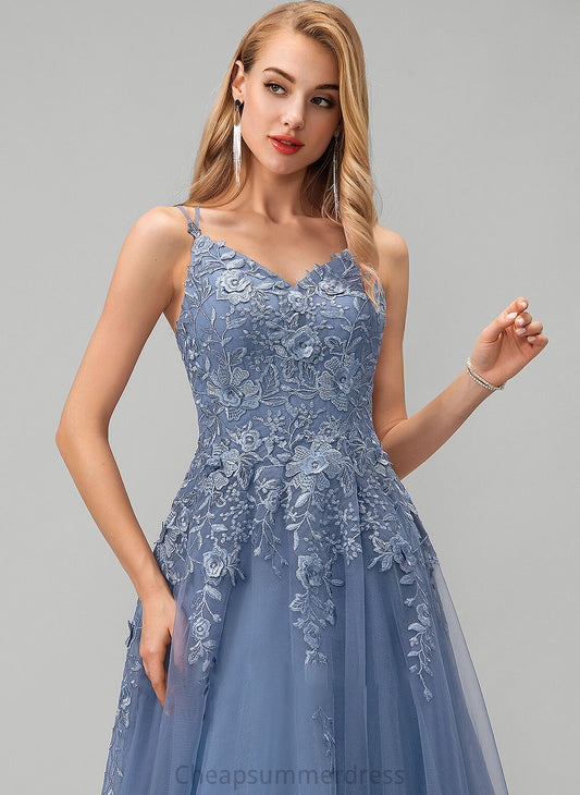 Tulle With Floor-Length V-neck Lucille Lace Ball-Gown/Princess Prom Dresses