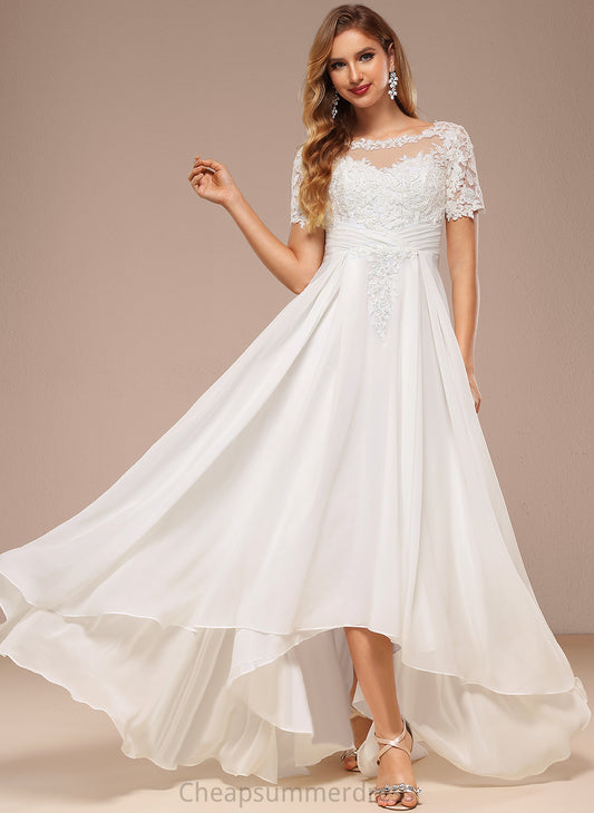 Chiffon Wedding Dress Boat Wedding Dresses Asymmetrical Paloma A-Line Neck Lace
