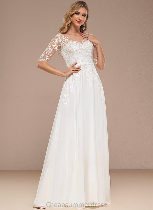 Floor-Length Wedding Chiffon Wedding Dresses Lace Dress V-neck A-Line Phyllis