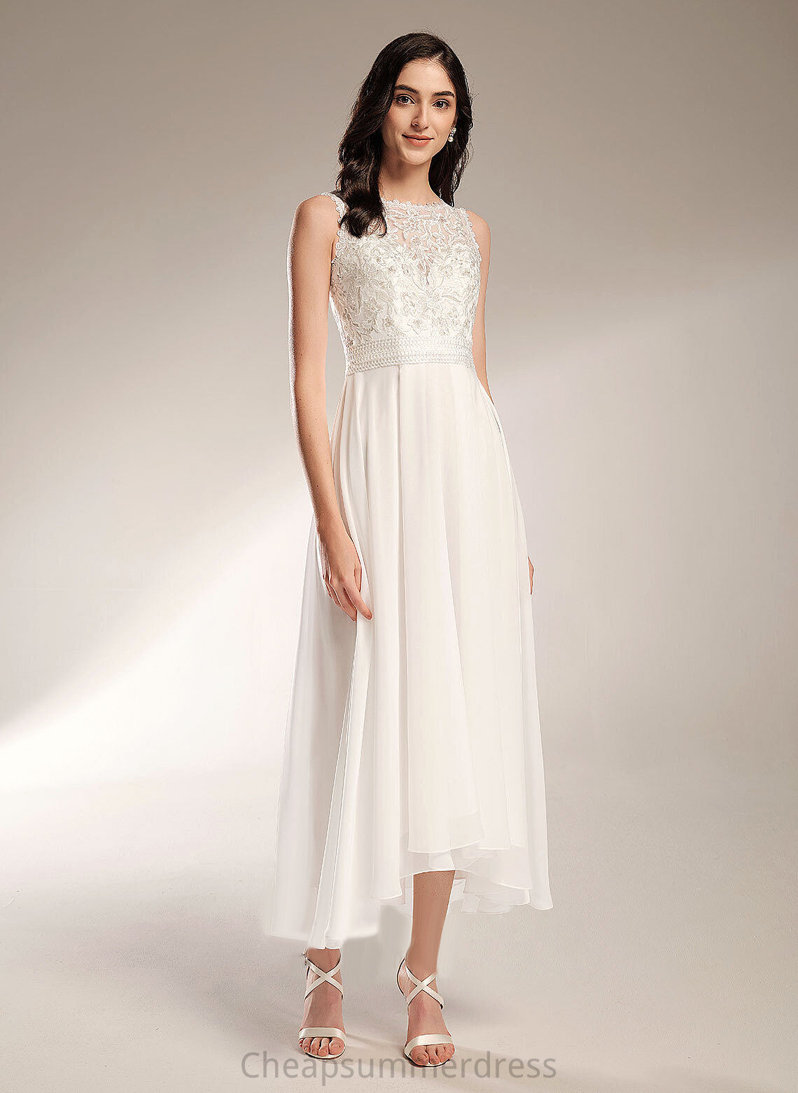 A-Line Asymmetrical Lace Scoop Wedding Dress Wedding Dresses Stacy Chiffon