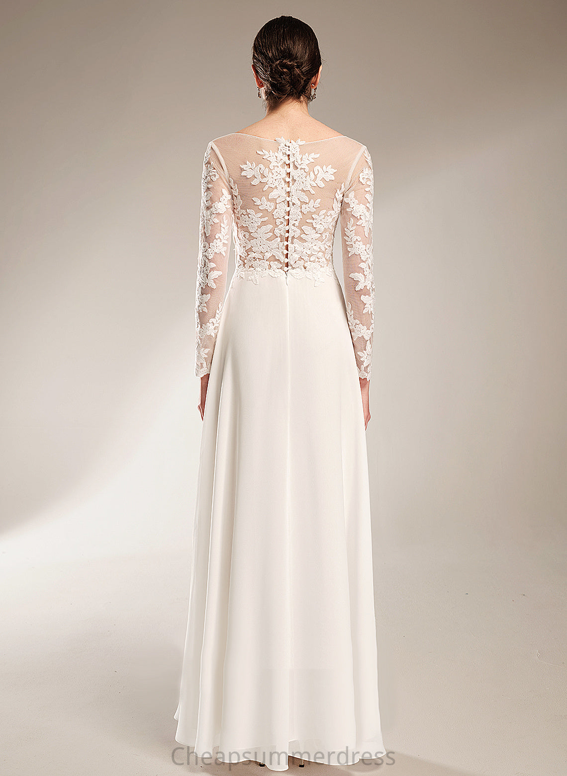 Floor-Length Wedding Dresses Wedding Lace V-neck Chiffon A-Line Dress Skylar