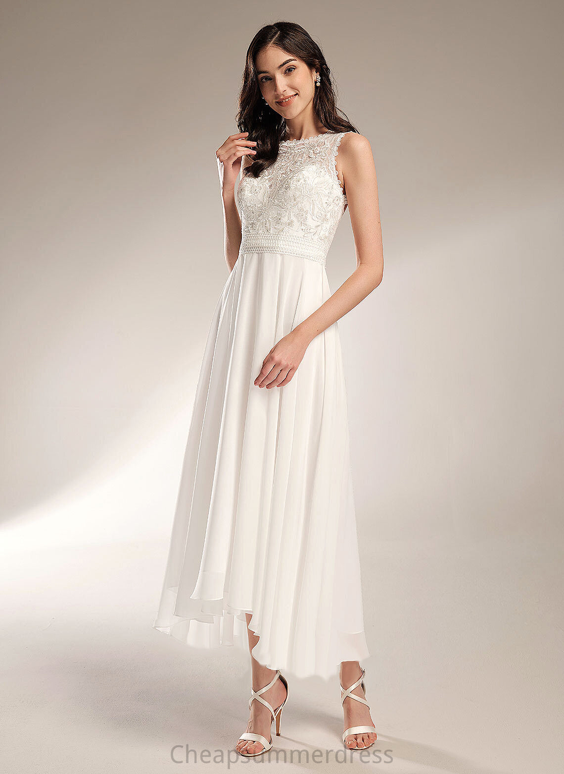 A-Line Asymmetrical Lace Scoop Wedding Dress Wedding Dresses Stacy Chiffon