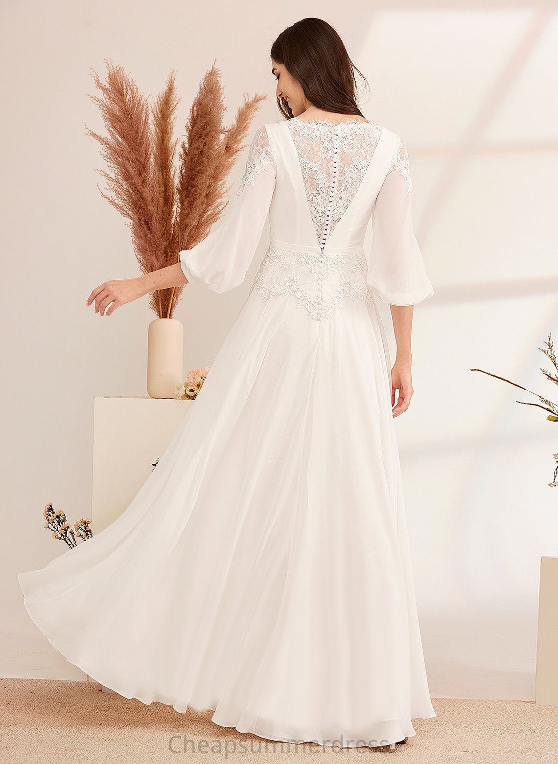 Dress A-Line Floor-Length Wedding Chiffon Wedding Dresses Shania V-neck