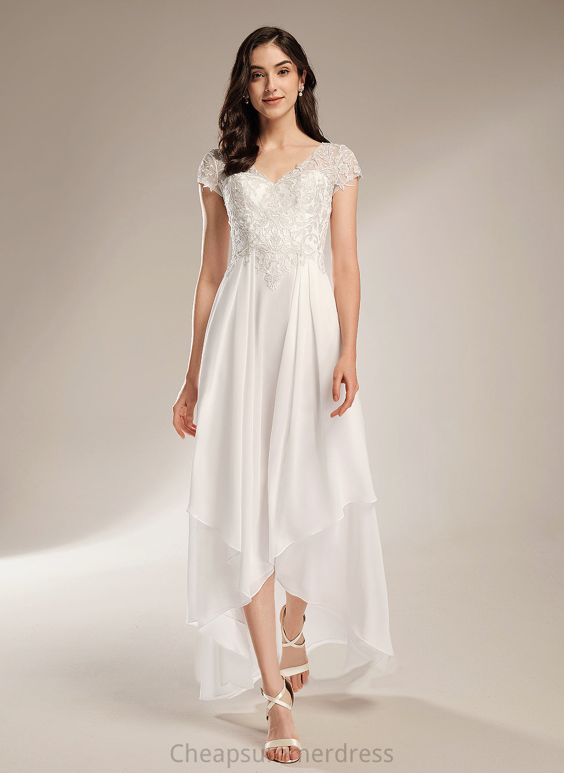 Wedding Dresses Skye A-Line V-neck Dress Asymmetrical Lace Chiffon Wedding