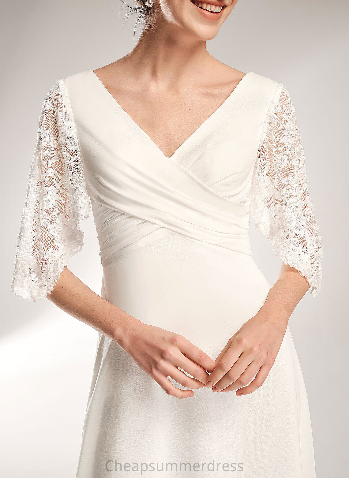 Dress Caroline Lace V-neck Floor-Length Wedding Sheath/Column Chiffon Wedding Dresses