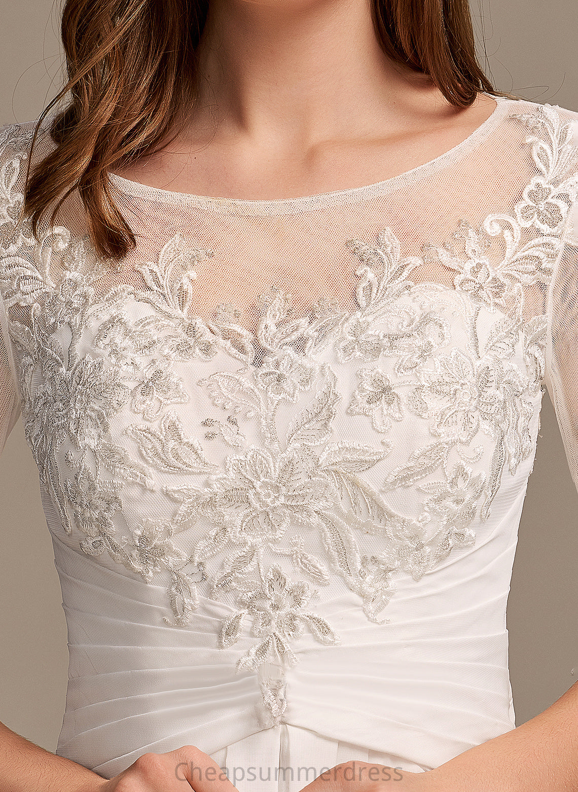 With Chiffon Illusion A-Line Wedding Cristina Wedding Dresses Dress Lace Asymmetrical