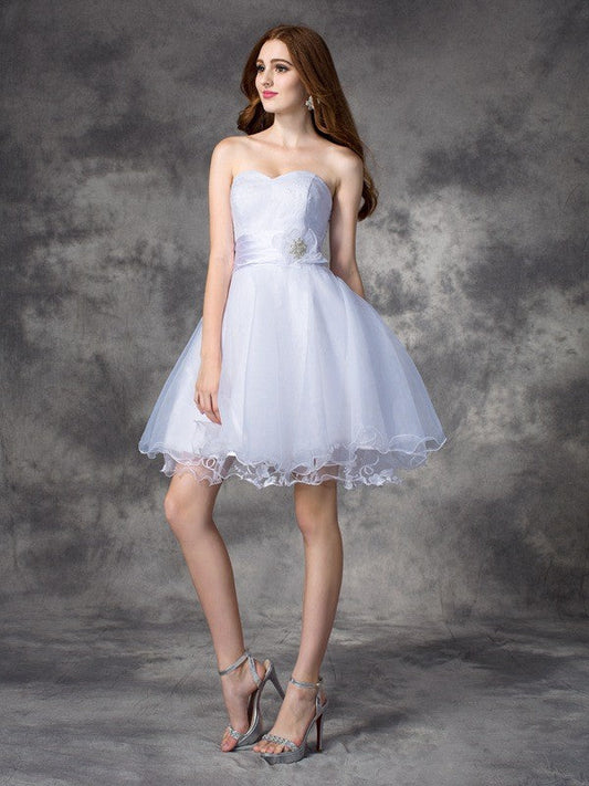 Anika Homecoming Dresses A-Line/Princess Sweetheart Ruffles Sleeveless Short Organza Dresses